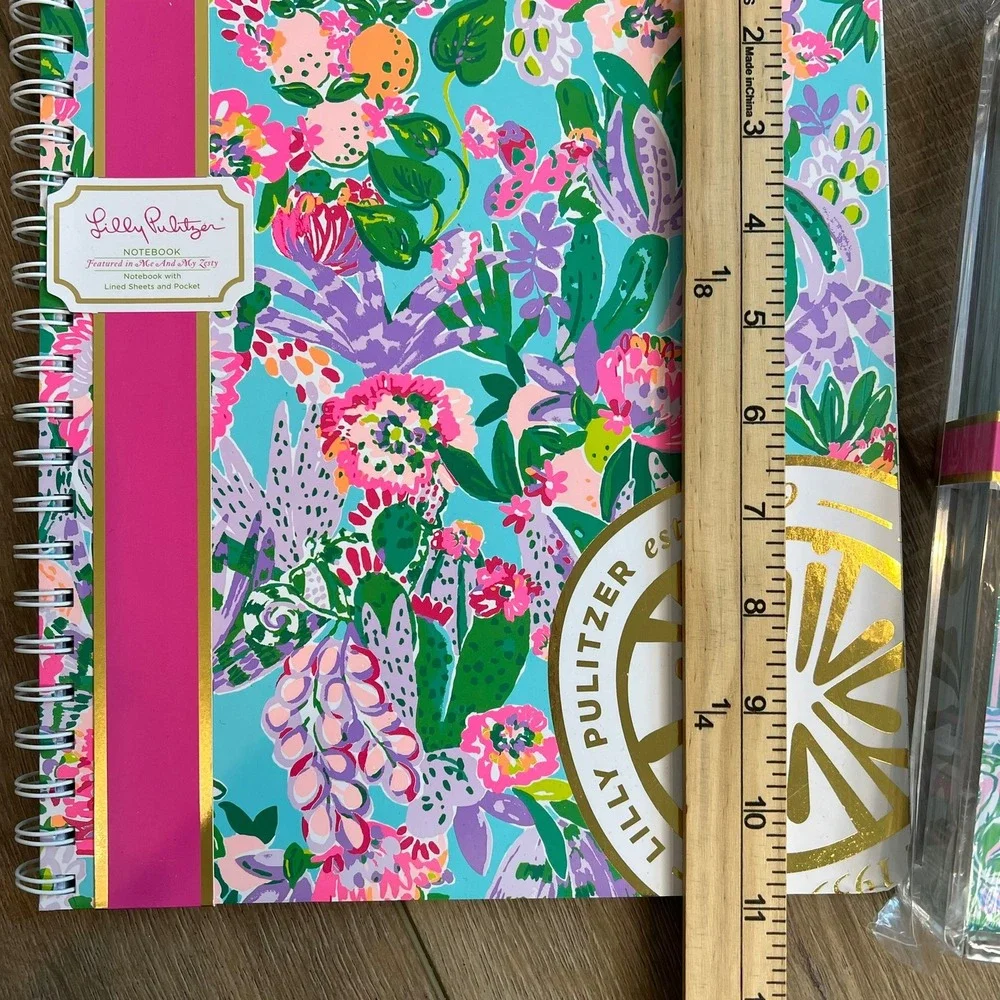 Lilly Pulitzer Set Notebook and Acrylic Note Floral Boujie Colorful Office Desk